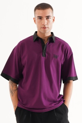 Erkek Mor Polo Yaka T-shirt